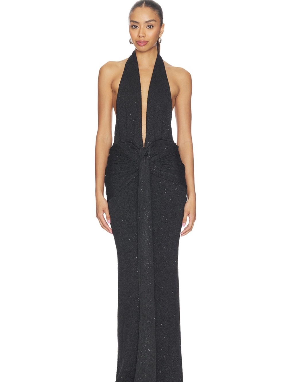 Elegant Black Halter Plunge Evening Gown